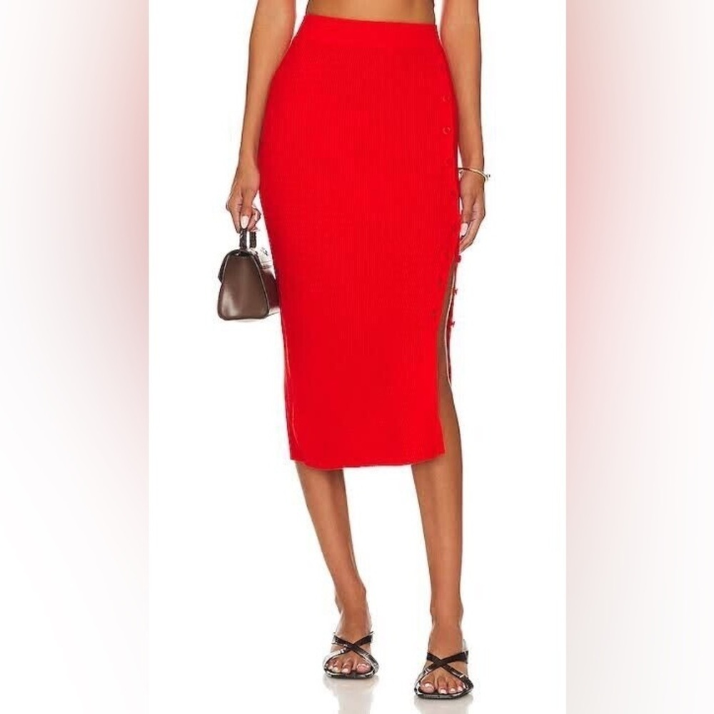 LITA BY CIARA Side Button True Rib Skirt Knit in Fiery Red Size Small NWT